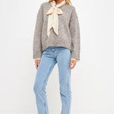 Knit Sweater with Contrast Neck Tie