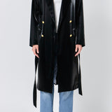 Shiny Faux Leather Trench Coat