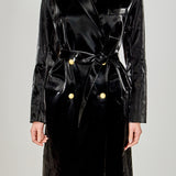 Shiny Faux Leather Trench Coat