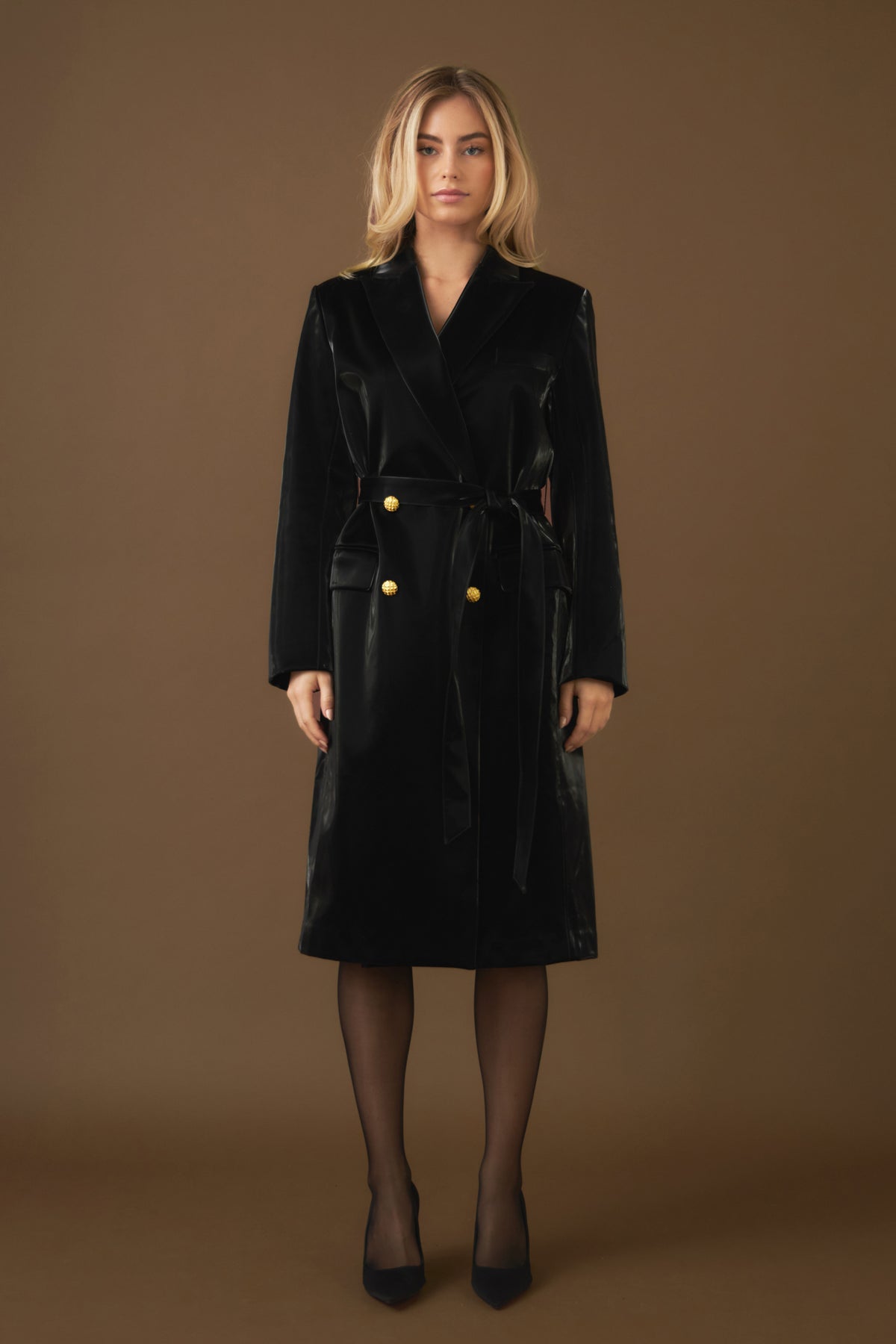 Shiny Vegan Leather Trench Coat