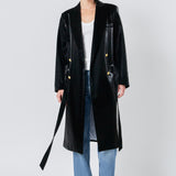 Shiny Faux Leather Trench Coat
