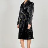 Shiny Faux Leather Trench Coat