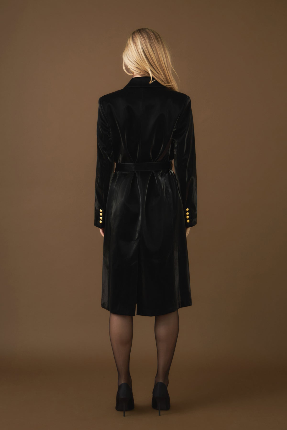Shiny Vegan Leather Trench Coat