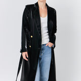 Shiny Faux Leather Trench Coat
