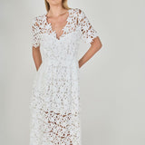 All Over Lace Short Sleeves Midi Dress