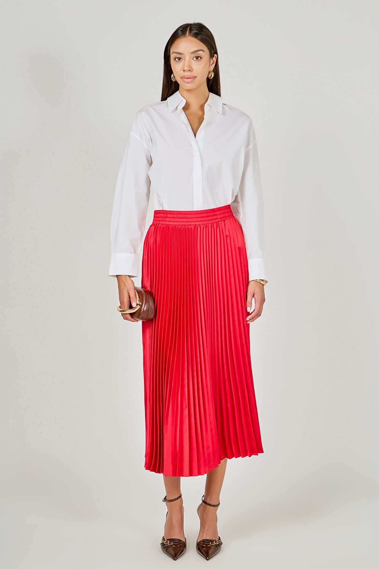 red pleated skirt dress Renaissance Elastic Waist Pleated Swing Skirt