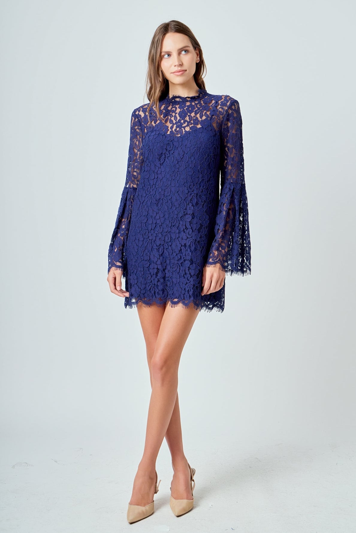 bell sleeve dress blue Endless Rose Women's Lace Ma Petite It features a round Strap:Adjustable Strap Midi Dress Black Dress