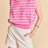 Stripe Sleeveless Pleated Knit Top