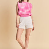Stripe Sleeveless Pleated Knit Top