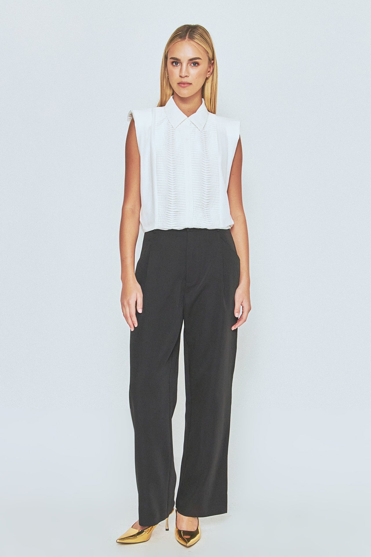 Pintuck Details Sleeveless Blouse