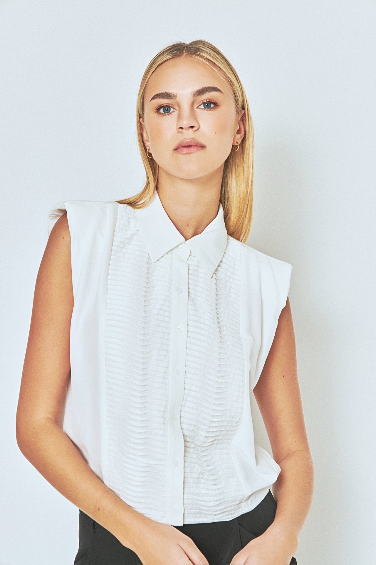 Pintuck Details Sleeveless Blouse