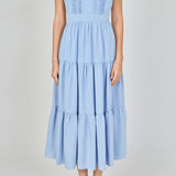 Pintuck Details Sleeveless Midi Dress