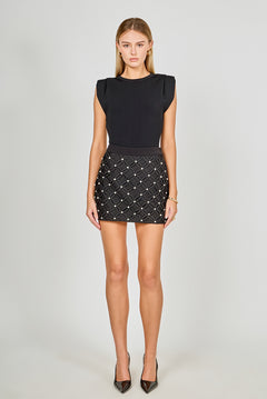 Rhinestone and Pearl Detail Mini Skirt