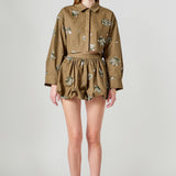 Eve Sequined and Beaded Cropped Shirt