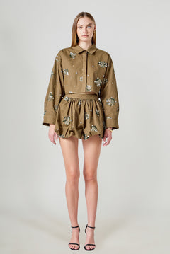 Eve Sequined and Beaded Cropped Shirt