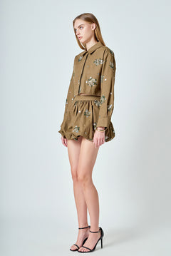 Eve Sequined and Beaded Low Waist Bubble Skirt