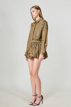 Eve Sequined and Beaded Low Waist Bubble Skirt