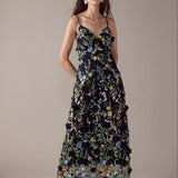 3D Floral Embroidered Maxi Dress