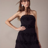 Floral Appliqué Strapless Mini Dress