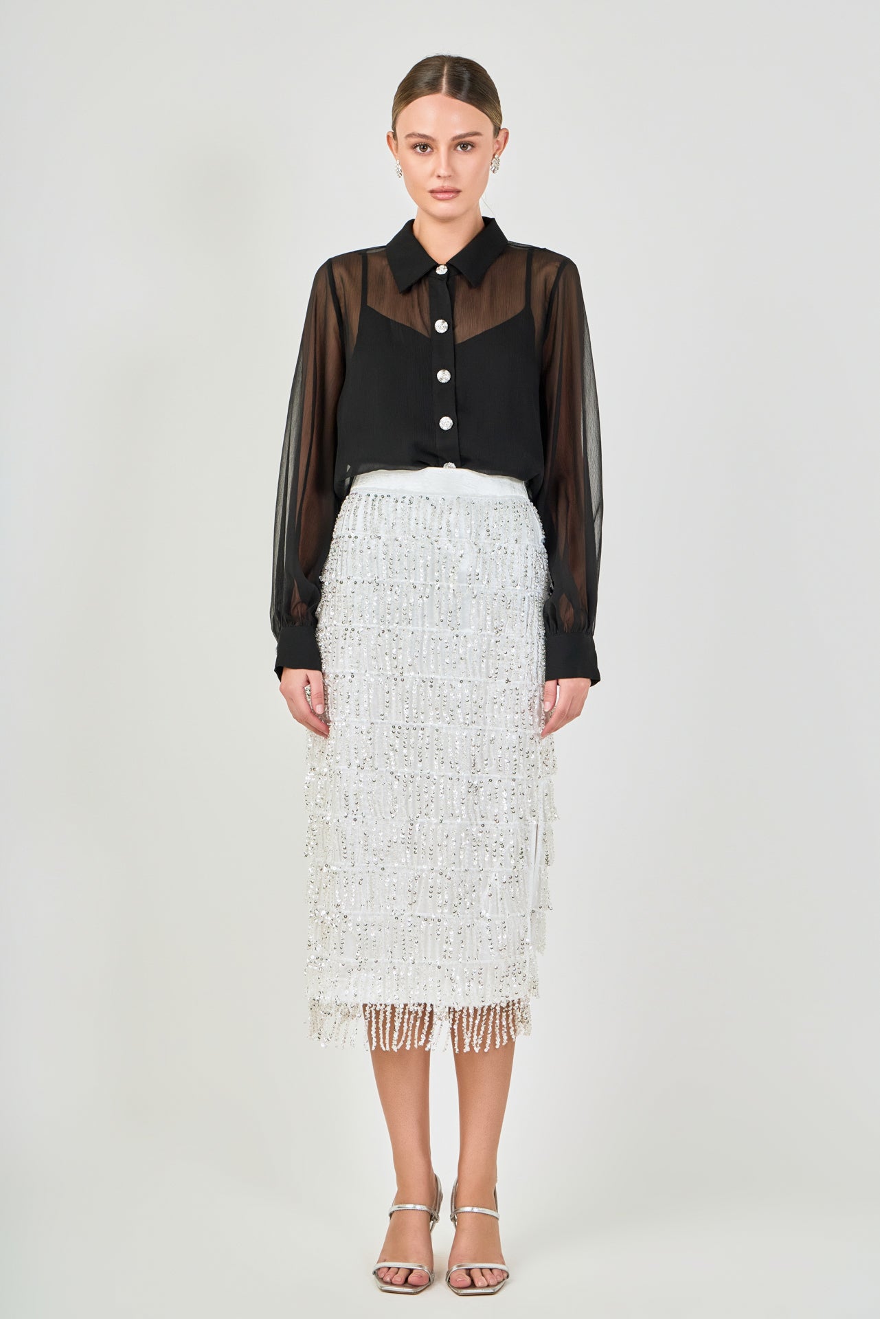Sequin Fringe Midi Skirt
