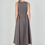 Square Neck Polka Dot Gathered Waist Midi Dress