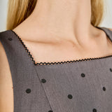 Square Neck Polka Dot Gathered Waist Midi Dress