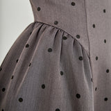 Square Neck Polka Dot Gathered Waist Midi Dress