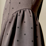 Square Neck Polka Dot Gathered Waist Midi Dress