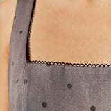 Square Neck Polka Dot Gathered Waist Midi Dress