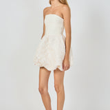 Floral Applique Strapless Mini Dress