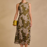 Floral Appliqué Sleeveless Midi Dress