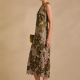 Floral Appliqué Sleeveless Midi Dress