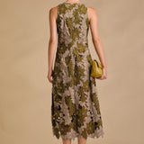Floral Appliqué Sleeveless Midi Dress
