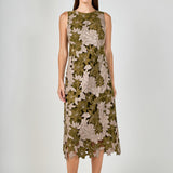 Floral Appliqué Sleeveless Midi Dress