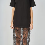 Mix rhinstone  lace T-shirt midi Dress