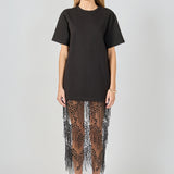Mix rhinstone  lace T-shirt midi Dress