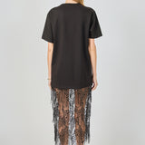 Mix rhinstone  lace T-shirt midi Dress
