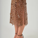 Sequin Floral Lace Midi Skirt