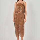 Sequin Floral Lace Midi Skirt