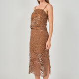 Sequin Floral Lace Midi Skirt