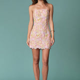 Strapless Floral Lace Mini Dress
