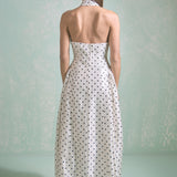 Halter Neck Polka Dot Maxi Dress