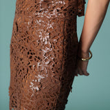 Sequin Floral Lace Midi Skirt