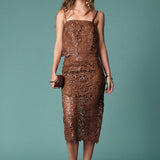 Sequin Floral Lace Midi Skirt