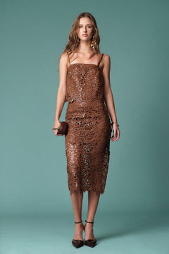 Sequin Floral Lace Midi Skirt