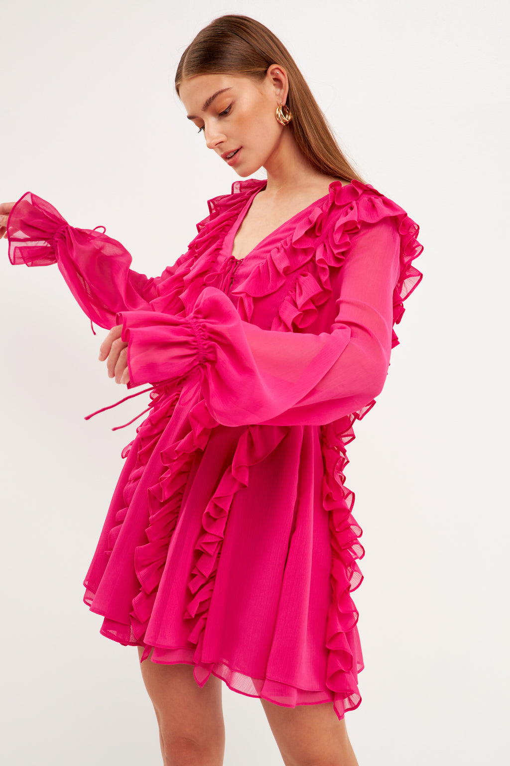 Long-Sleeve Ruffle Mini Dress