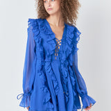 Long-Sleeve Ruffle Mini Dress