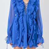 Long-Sleeve Ruffle Mini Dress