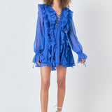 Long-Sleeve Ruffle Mini Dress