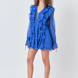 Long-Sleeve Ruffle Mini Dress